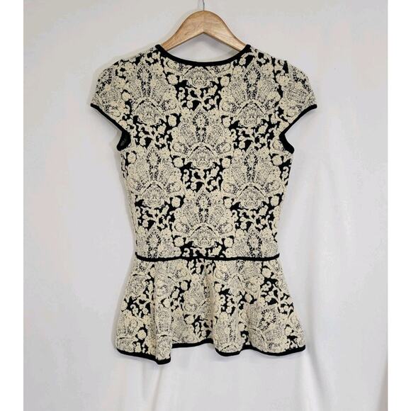 Valentina Shah Cream & Black Knit Wool Blend Short Sleeve Peplum Top Size Large - Picture 4 of 9